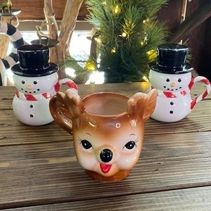 Pottery Barn and Williams Sonoma Figural Christmas Holiday Mugs - Set of 3 🦌⛄️
